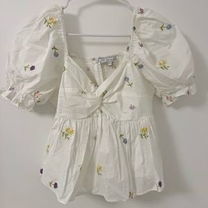 Bloomingdale’s English Factory Floral Flare Top sz S